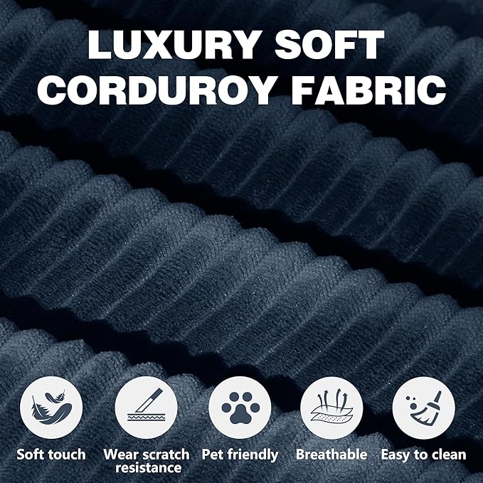 LIAROO 78.8" Convertible Sofa Bed -Compression Sofa with Corduroy Fabric - with Armrests and Backrest - Modular Sectional for Living Room, Bedroom, Studio - Compression Sofa in Box (Dark Blue)