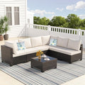 Ophelian 7 Pieces Outdoor Conversation Sectional Rattan Sofa, Patio Furniture Set, with Wicker and Cushions for Garden and Backyard, (Brown/Beige)