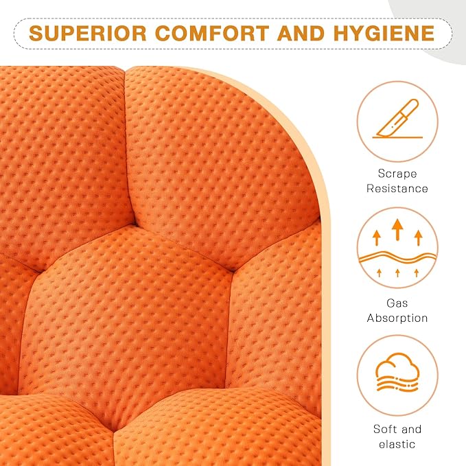 WJShome Modular Sectional Sofa,Bubble Couch,Comfy Curved Couch Living Room Sets,Modern Upholstered Bean Bag Sofa Mesh Fabric Lazy Floor Chair Living Roon Sets (Orange, 3 Seater+Ottoman)