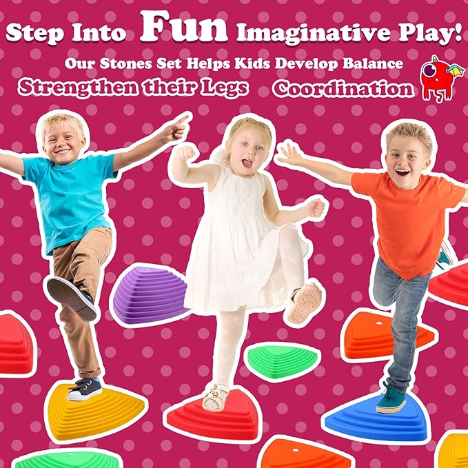 Gentle Monster Stepping Stones for Kids, Set of 6/8/11 PCS for Balance with Non-Slip Bottom - Exercise Coordination and Stability (6 pcs Classic)