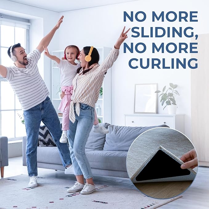 DEVOGUE® 24-PCS Rug Gripper Tape Dual Sided Washable & Removable Prevent Curling Corner Carpet Tape - Keep Rug in Place Non Slip Adhesive Rug Tape for Hardwood Floors and Tile