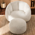 Giant Bean Bag Chaise Lounge Indoor Chair for Adults with Ottoman - Comfy Plush Round Shell Soft Accent Chair, Oversized Cozy Floor Sofa for Living Room, Bedroom & Game Rooms, Beige