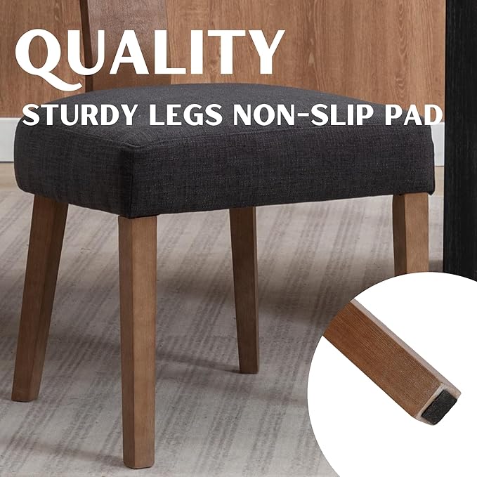 RIVOVA Rattan Dining Chairs Set of 4, Modern Fabric Upholstered Kitchen Chairs, Wooden Dining Room Chair Farmhouse Dinner Chair, Charcoal