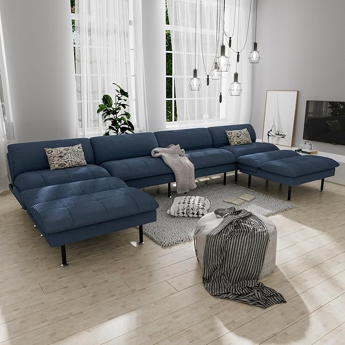 3 Sets 70" Futon Sofa Bed, 4 in 1 Multi-Function Couch Sleeper with Adjustable Backrest, Modern Convertible Futon, Recliner Small Loveseat for Living Room, Blue