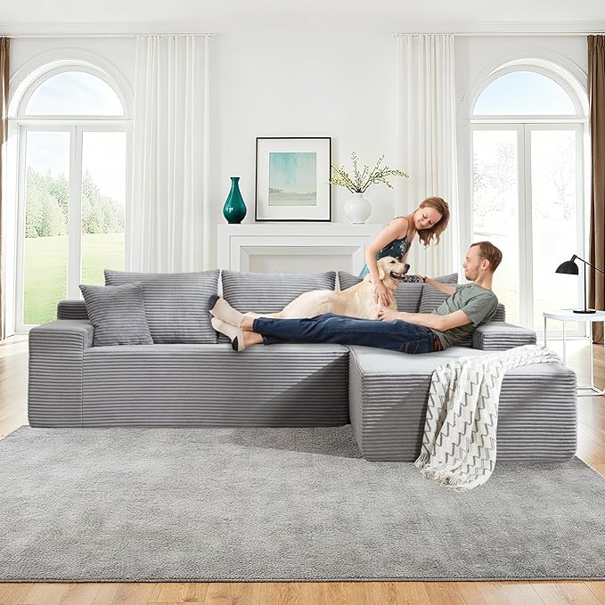 105" Cloud Modular Sectional Couch with L-Shape Chaise, Upholstered Corduroy Couches for Living Room, No Assembly Required Deep Seat Boneless Sofa