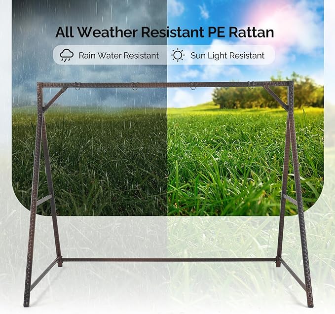 Outvita Porch Swing Frame, 7 FT Rattan Outdoor Swing Stand, Heavy Duty Swing Stand Frame with Metal Frame, 4 Hanging Rings, 1200 LBS Weight Capacity for Backyard, Patio, Garden