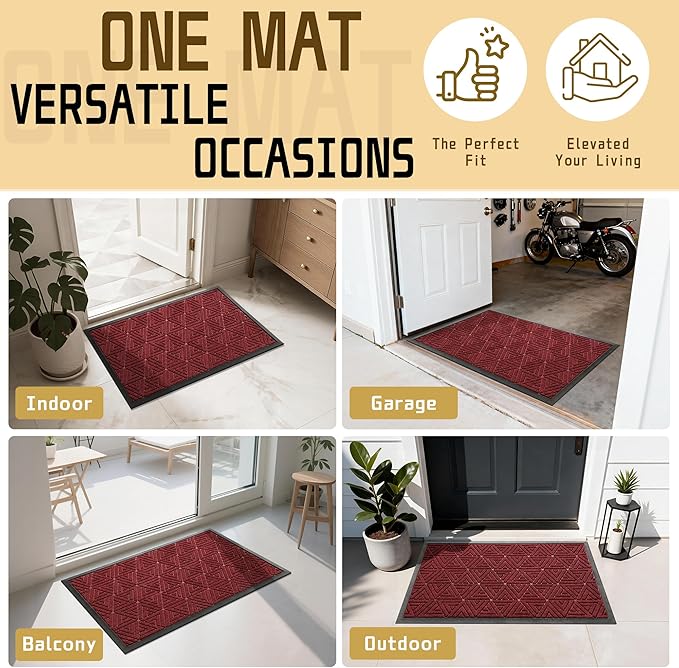 Yimobra Large Door Mat 47x32, All-Weather Waterproof Non-Slip Welcome Matt Outdoor, Heavy Duty Non Slip Doormat for Entryway for Patio and Garage Indoor, Easy Clean, Black Red