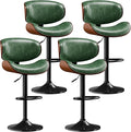 Aowos Bar Stools Set of 4, Adjustable Swivel Leather Bar Stools for Kitchen Island, Mid Century Modern Counter Height Bar Chairs Barstools with Back & Footrest (Green)
