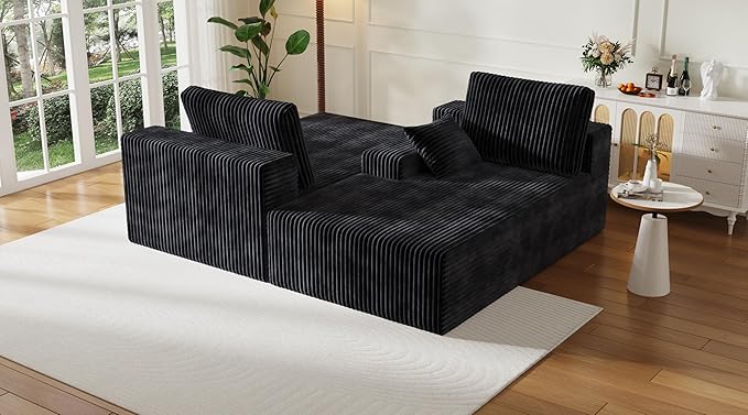 79" Double Oversized Chaise Lounge Chair Indoor, Corduroy Comfy Boneless Loveseat Sleeper Sofa Reading Chairs Cloud Couch Bed,Deep Seat, No Assembly Required for Living Room, Bedroom