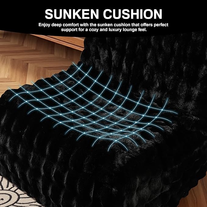Bean Bag Chair for Adults, Giant Beanbag Lounger with Plush Faux Fur, Comfy Memory Foam Chair Floor Lazy Chair for Living Room Bedroom Dorm Apartment Reading Nook，Black