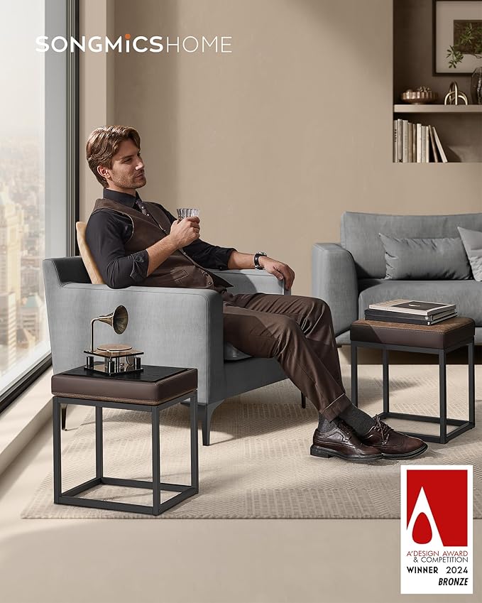 SONGMICS Home LUIZ Collection - Ottoman Footstool, Rectangle Ottoman, Vanity Chair Stool, Footrest, Reversible Top, Side Table, Max. Load 660 lb, Bedroom Living Room Entryway, Walnut Brown ULOM079K01