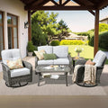 ovios 5 Pieces Patio Furniture Set, Outdoor Wicker Sofa with Swivel Chairs, Coffee Table, All Weather High Back Rattan Loveseat Couch with Comfy Cushions, Grey