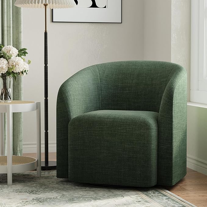 COLAMY Swivel Accent Chair, Barrel Chair with Armrest, Comfy Round 360°Mondern Armchair, for Living Room/Bedroom/Waiting Room, No Assembly, Green