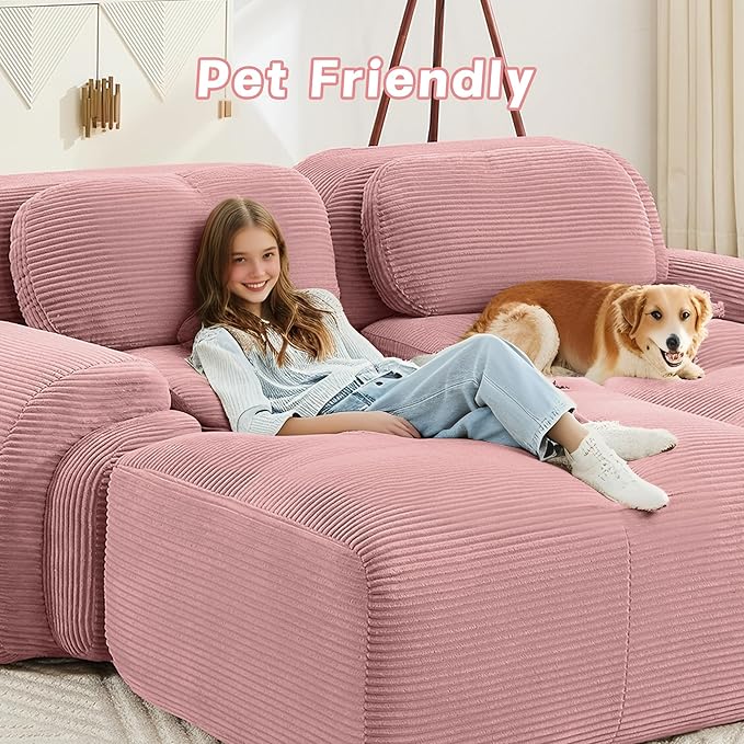 SoarFlash 81" Loveseat Sofa, Comfy Deep Seat, No Assembly, Sofa in a Box, Modern Small Couch with Plush Corduroy Fabric for Living Room, Bedroom, Apartment, Home Office, Pink