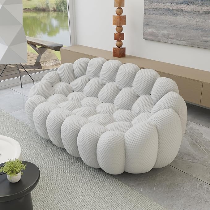JACH 78.74'' Modern Bubble Sofa, Curved Couch, Upholstered Love Seat Couch, Lazy Floor Sofa, 3D Honeycomb-Shaped Leisure Sofas for Living Room, Apartment, Small Space, Light Grey