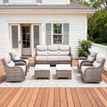 Pugire Luxury High Back Patio Furniture Set with 6-Inch Thick Cushions, 7-Pieces Outdoor Furniture with Swivel Chairs, Wicker Conversation Set for Porch, Balcony, Deck and Yard, Brown/Beige