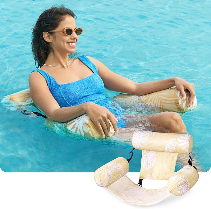SLOOSH Pool Floats Chairs Adult,Inflatable Pool Lounge,Plant Pattern Floating Mat Hammock,Blow up Water Chairs Noodles rafts for Party Summer Water Beach Fun