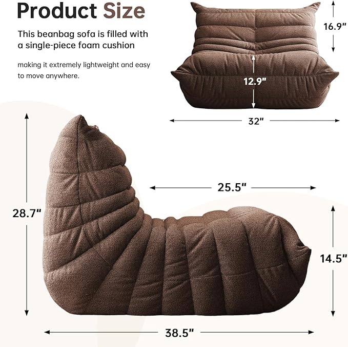 Selyteramy Oversized Bean Bag Chairs for Adults, Giant Beanbag Chair with Memory Foam, Comfy Lounge Chair Lazy Sofa for Apartment, Living Room, Bedroom, Office(Teddy Fabric)