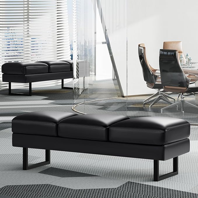 JUMMICO Office Chair Seating Waiting Room Chair, 59.6 inches Upholered Reception Bench 3 Seat Faux Leather Office Guest Chair Conference Room Chair for Salon and Shop (Black)
