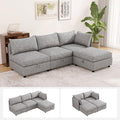 FIRLZY Modular Sectional 4 Seater Sofa with Removable Covers and Storage, Convertible L-Shaped and Sleeper Sectional, Modern Upholstered Couch with Removable Ottoman for Living Room, Gray
