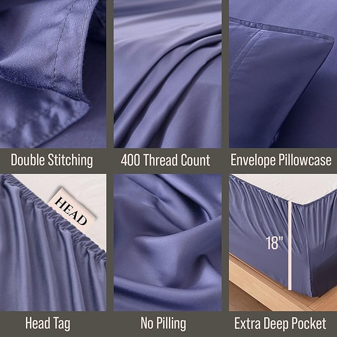 Bella Coterie Luxury Bamboo Viscose King Size Sheet Set | 100% Organically Grown | Ultra Soft | Cooling for Hot Sleepers | 18" Deep Pocket [Twilight Blue]