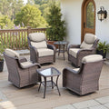 Belord Luxury 6" Thick Cushioned Outdoor Swivel Rocker Patio Chairs Set of 4 with Side Table, High Back Wicker Furniture Set with Ergonomic Zone Back, Conversation Set for Deck Porch - Brown+Blue