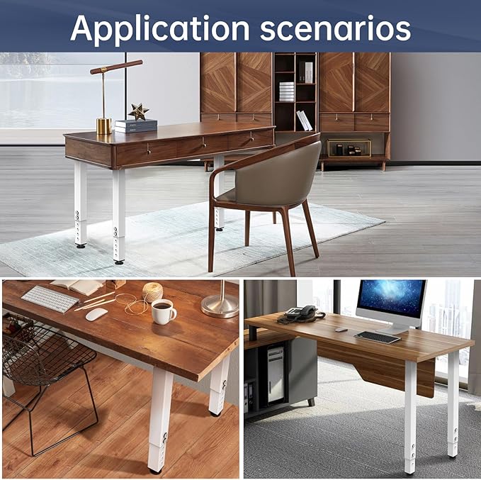 POROHOM 4PCS Adjustable Square Table Leg (24-40inch)，Metal Desk Legs, Home Office DIY Furniture Leg Set for Tables, DIY desks, Counter Tops, Kitchen Tables,Office Desk (White)
