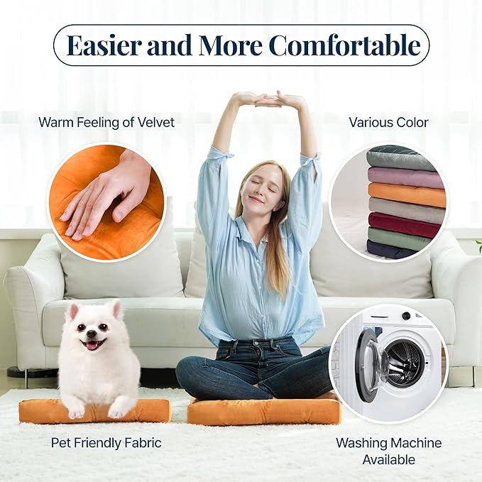 Velvet Floor Pillow,Square Large Pillows Seating for Adults, Orange Tufted Cushions for Meditation Yoga Tatami Living Room Chair Booster Machine-Washable & Dryer-Safe, Orange, 22x22 Inch