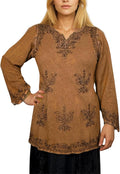 Agan Traders 2025 Winter Long Sleeve Diamond Neck Embroidered Tops - Medieval Boho Vintage Tunic Kurta Blouses for Women