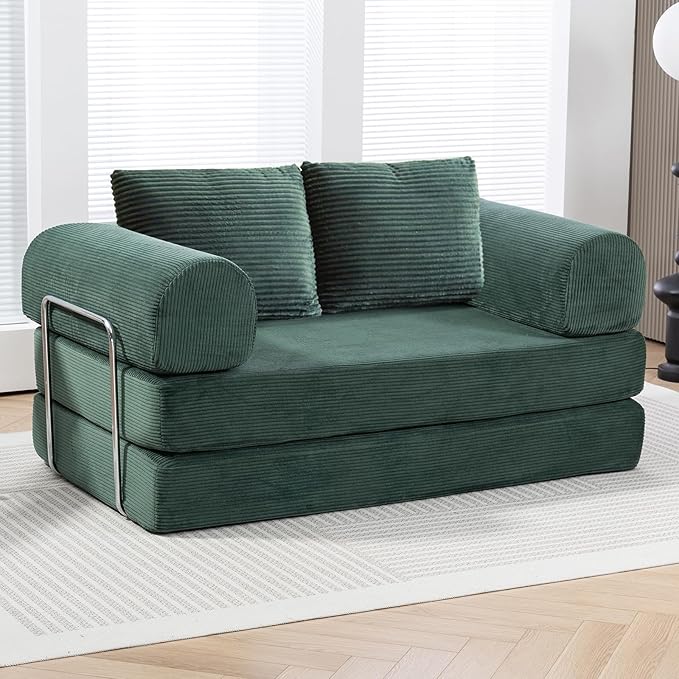 Folding Sofa Bed,63''Cozy Floor Sofa Lounge Couch, 4-in-1 Convertible Sleeper with Memory Foam, Space-Saving Floor Couch for Living Room, Bedroom, Apartment (Green)