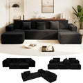 132" U Shaped Modular Sofa, 4-Seater Sectional Cloud Couch with Chaise, Soft Corduroy Boneless for Living Room, No Assembly Required, Free Configuration, Black