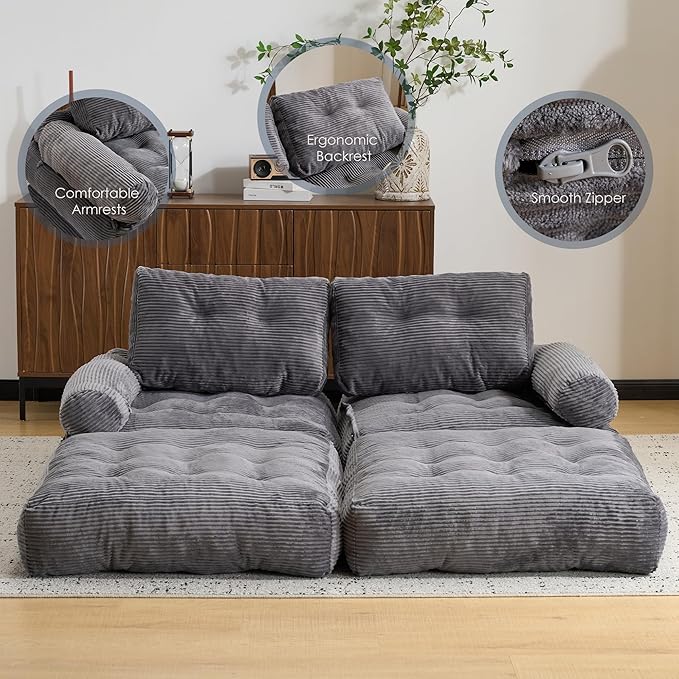 Folding Sofa Bed with Armrest,Convertible Sleeper Chair for Adults, Folding Sofa Bed Foam Filling Couch with Pillow，Sleeper Chairs Single Size Floor Mattress,Grey