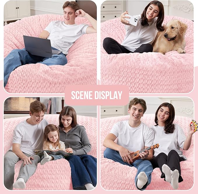 6FT Bean Bag Chair,Giant Bean Bag Chairs for Adults,Big Bean Bags with Memory Foam Filled, Large Beanbag Chairs with Chevron Plush Cover-Soft Pink