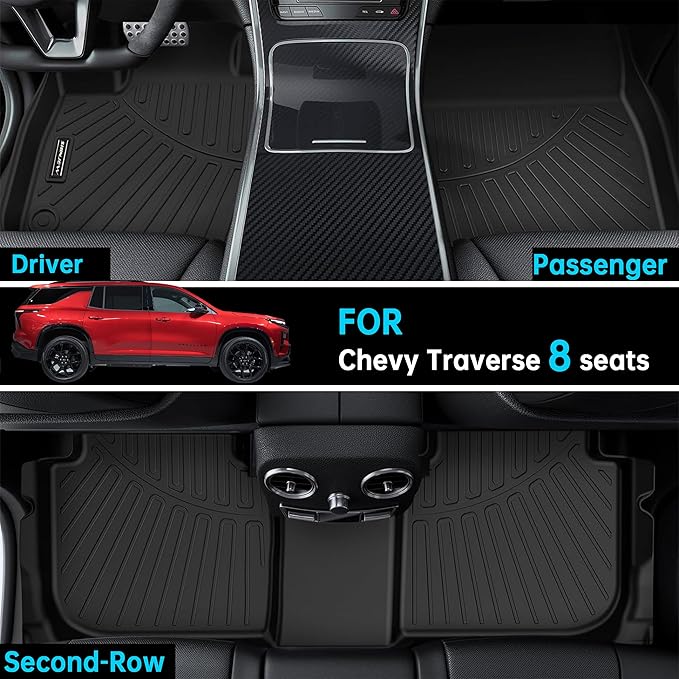 Floor Mats Fit for 2024 2025 2026 Chevrolet Traverse 8 Seats (Bench Seats), 3 Row Floor Mats & Backrest mats & Trunk mat for Chevy Traverse Accessories