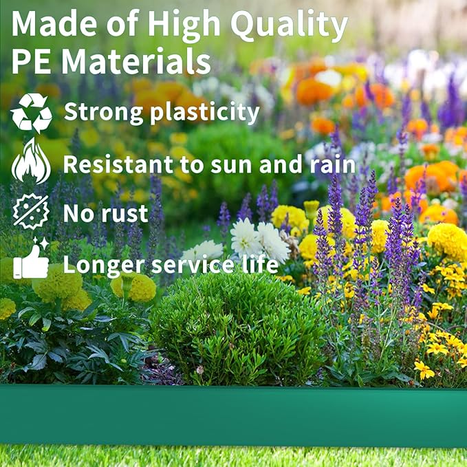 AggFencer 4 in x 50 Ft Garden Landscape Edging, No Dig Garden Edging Border Kit with 92 Pcs Spikes for Flower Bed Lawn Yard Grass Green