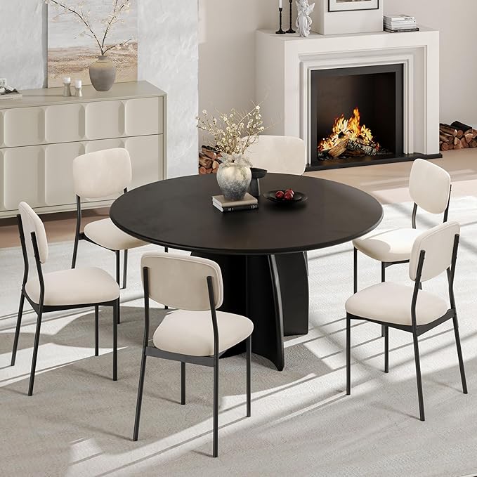 Einhomn Upholstered Dining Chairs Set of 6, Stackable Modern Dining Room Chairs, Kitchen Chairs w/Soft Velvet Backrest & Sturdy Metal Legs for Restaurant, Living Room, Cream Beige