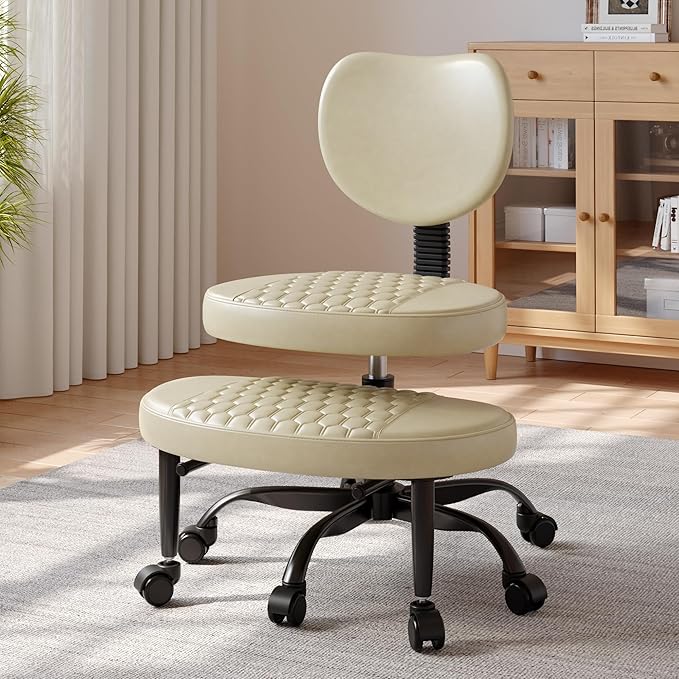 Anunweldo Cross Legged Office Chair, 360° Swivel ADHD Chairs for Adults, Height Adjustable Ergonomic Cross Legged Office Chair with Wheels, Wide Cross Legged Chair for Meditation, Yoga (Beige)