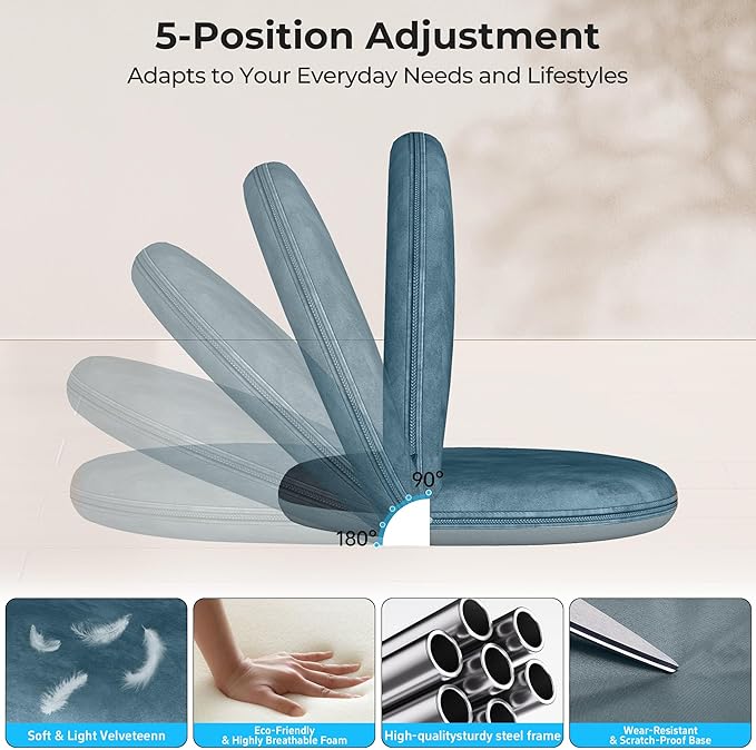 2 Pcs Floor Chair, Meditation Chair, 5-Position Folding Chair with Adjustable Back, Soft Sponge & Velvetean Cover, for Adults and Kids, Indoor Outdoor Use, Meditation, Gaming, Camping, Blue