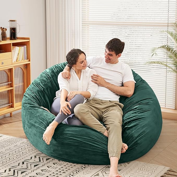 Bean Bag Chairs for Adults - Giant Bean Bag Chair Convertible Bean Bag Bed - Beanbag Chair with Micro Fiber Cover/Furniture Foam Filler - Floor Couch Sofa in Bedroom Dorm Room - Full Green