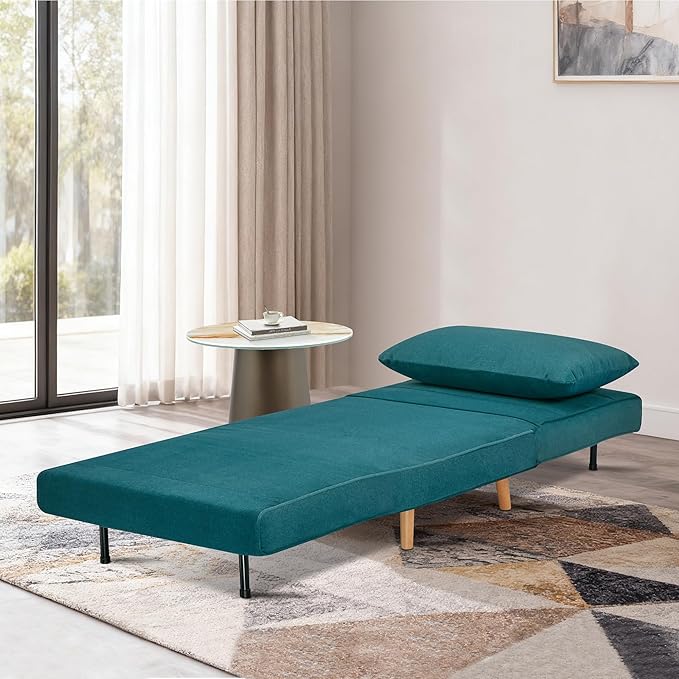 CITTANEO 31" Convertible Sleeper Chair, 3-in-1 Foldable Chair Bed with Pillow, 3-Position Adjustable Backrest, Single Sofa Bed for Apartment, Office, Peacock Blue