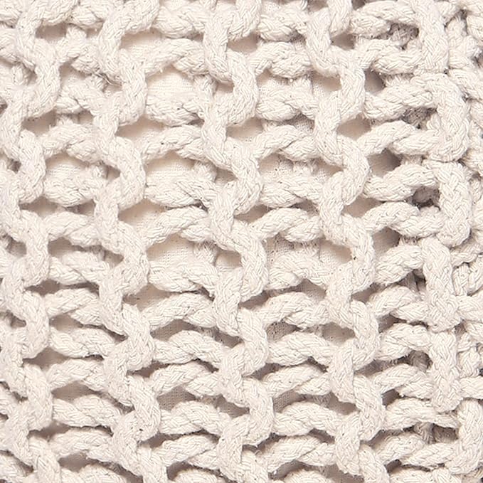 REDEARTH · Round Pouf Ottoman - Cable Knitted Boho Poof - Home Décor Cord Pouffe Handmade Circular Footrest for Living Room - Bedroom - Kids Bedroom - 100% Cotton Pouf (19.5"x19.5"x14") - Natural