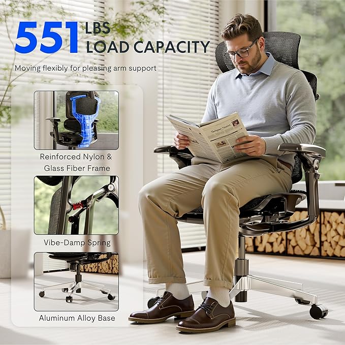 FLEXISPOT ErgoX-PRO Ergonomic Office Chair Black – 5D Lumbar, 7D Armrests, 4D Headrest, 551LB Capacity, Cloudtech Cushion – Office, Gaming, Bedroom