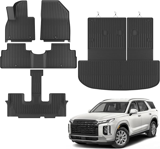 KARPAL Floor Mats Fit for Hyundai Palisade 2020-2025 (7-Seat/8-Seat), All Weather TPE Car Mats Cargo Liners Guard Accessories, 1st & 2nd & 3rd Row & Cargo Liners