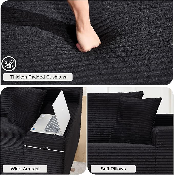 105" Cloud Modular Sectional Couch with L-Shape Chaise, Upholstered Corduroy Couches for Living Room, No Assembly Required Deep Seat Boneless Sofa