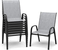 PIZZELLO Patio Chairs Set of 8 - Outdoor Stackable Dining Chairs for All Weather - Breathable Textilene Outdoor Chair Sets with Curved Armrests - 300Lbs Capacity - for Lawn Backyard Garden (Grey)