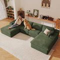 136" Cloud Sectional Couch with U-Shaped Chaise,Corduroy Viral Boneless Sofa with Ottoman,Memory Foam Couches in a Box with Deep Seat for Living Room,No Assembly Required (Green,Left-Facing Chaise)
