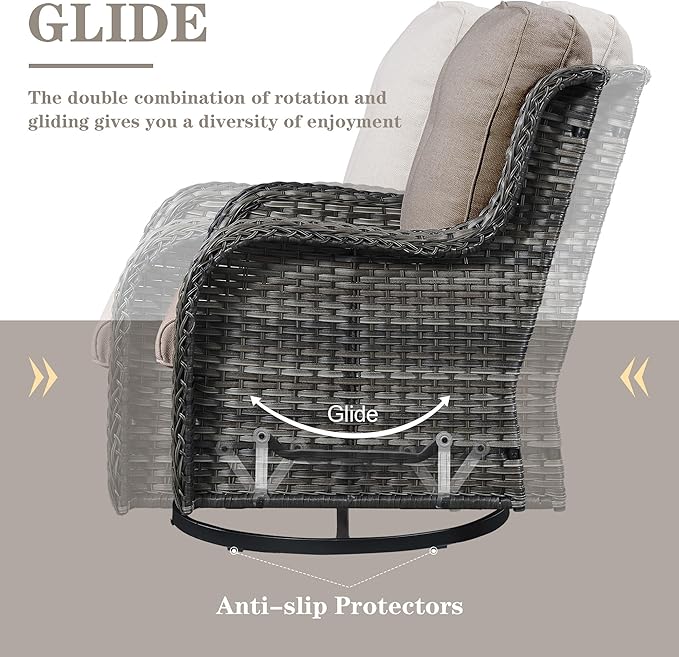 Belord 3 PCS Patio Furniture Set - Mixed Grey Wicker Swivel Rocking Chair Set with Side Table