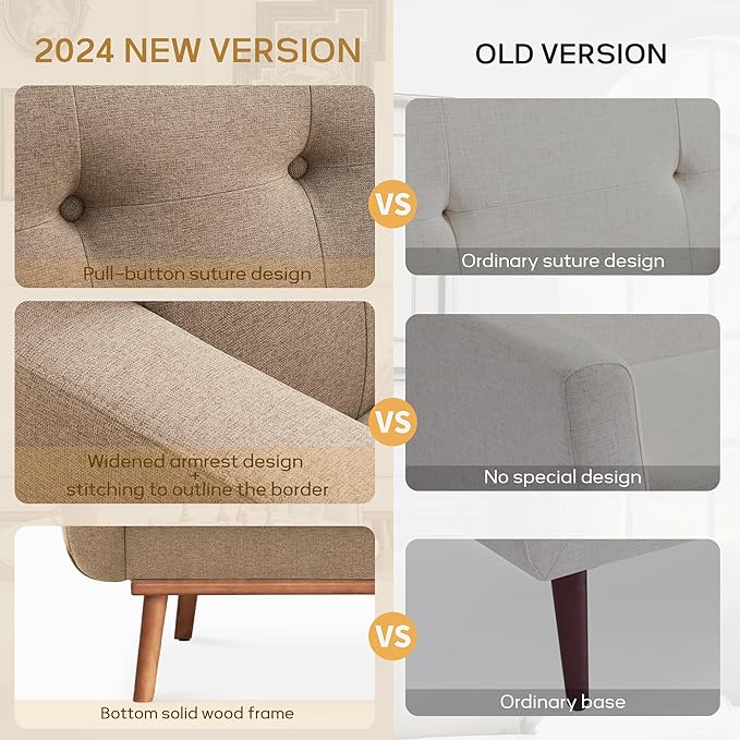 HUIMO Fabric Accent Chair, Mid Century Modern Chair, Button Tufted Living Room Chairs Easy to Install, Upholstered Comfy Sofa Chair for Bedroom Study Office Reading Corner (Brown)