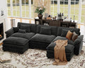 CDCASA 120" Oversized Modular Sectional Sofa, Comfy U-Shaped Cloud Couch w/ 2 Movable Ottoman, 5-Seater Chenille Deep Seat Modern Sofa Couch for Living Room, DIY Combination, Black
