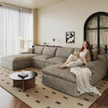 136" Cloud Sectional Couch U-Shaped Chaise with Ottoman, Corduroy Boneless Couch for Living Room Bedroom, Deep-Seat Upholstered Modular Cloud Sofa, No Assembly Required (Camel, Left Facing Chaise)
